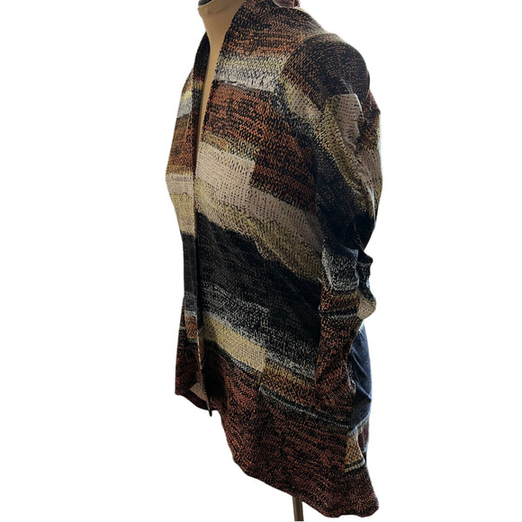 Lily by Firmiana Neutral Striped Open Front Cardigan Size M - Picture 2 of 6